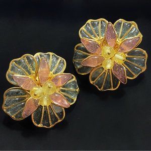 ✨ Augustine By Thierry Gripoix Glass Blossom Clip-On Earrings